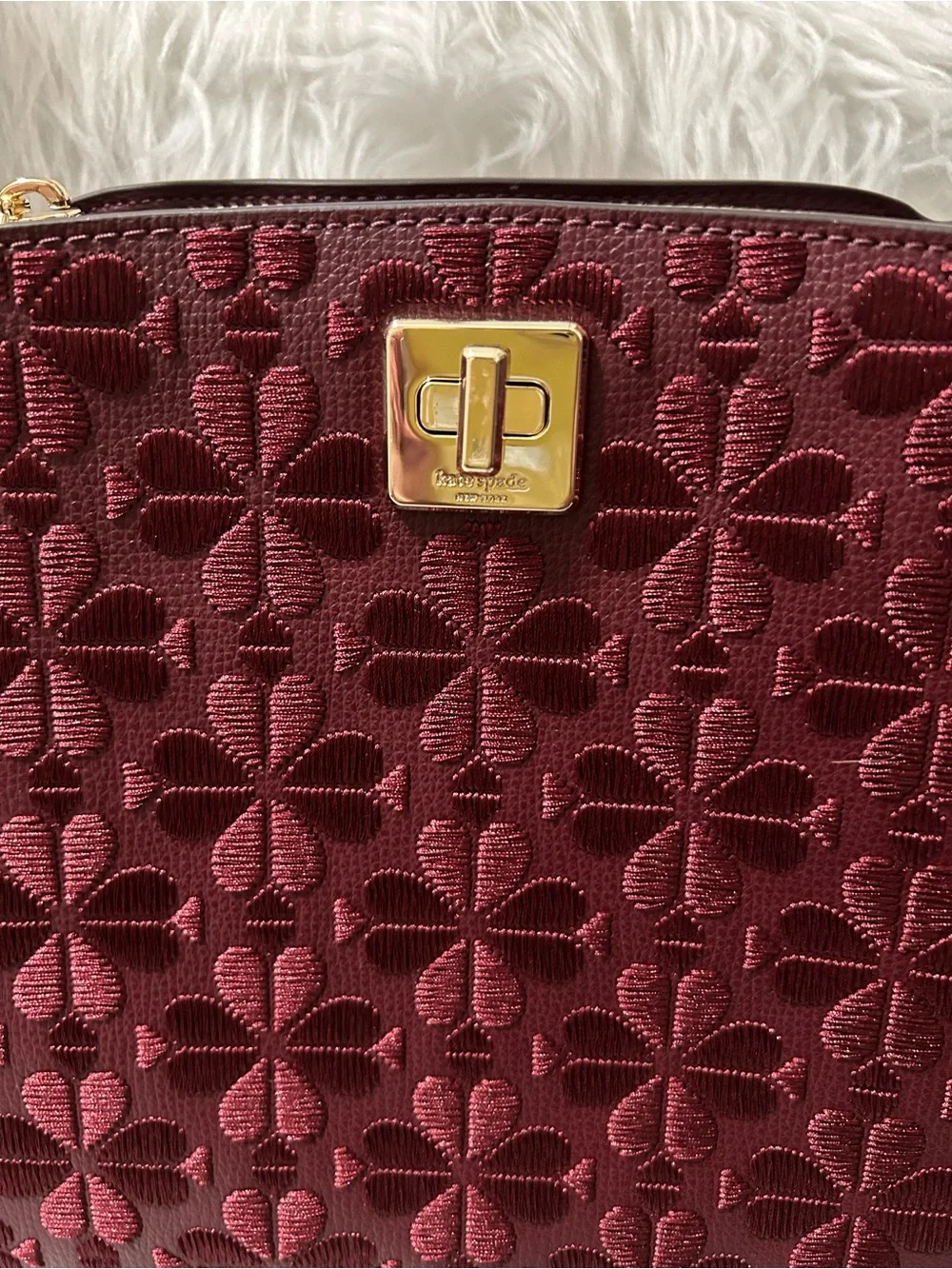 NWT Kate Spade Burgundy Quilted Floral Top-Handle Satchel and matching wallet